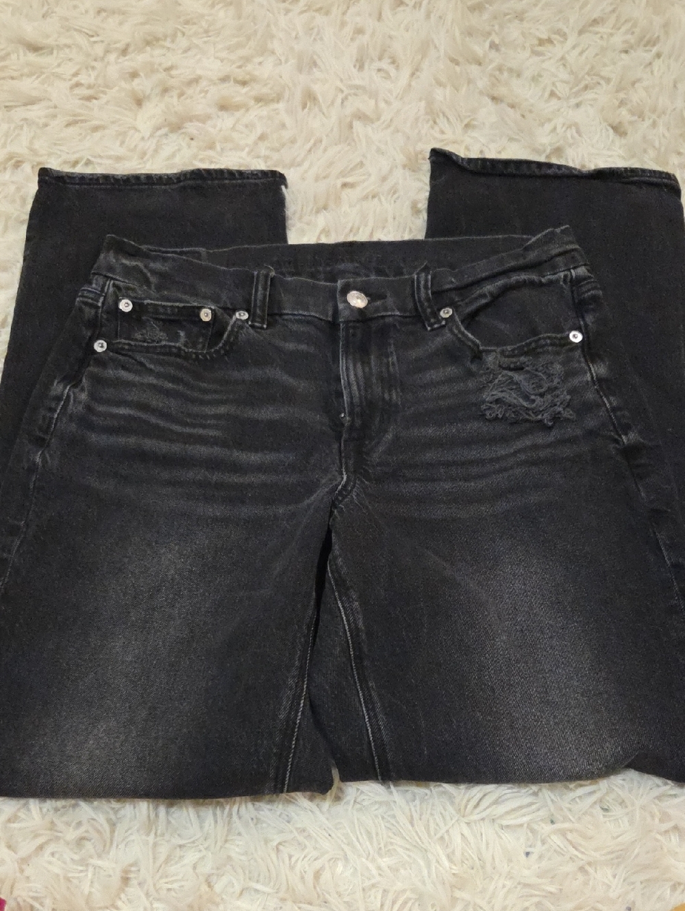 American Eagle Outfitters Black Straight Leg Jeans with Light Distressing